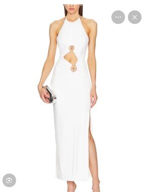 Bardot White Halter Midi Dress with Front Ring Cutouts